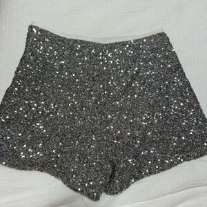 Zara Silver Sequin High-Waist Shorts